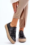 Espadryle damskie - Wiązane Espadryle Na Plecionej Platformie Big Star JJ274396 Czarne-37 - miniaturka - grafika 1