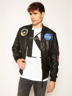 Kurtki męskie - Alpha Industries Kurtka skórzana Ma-1 Nasa 126151 Czarny Regular Fit - grafika 1