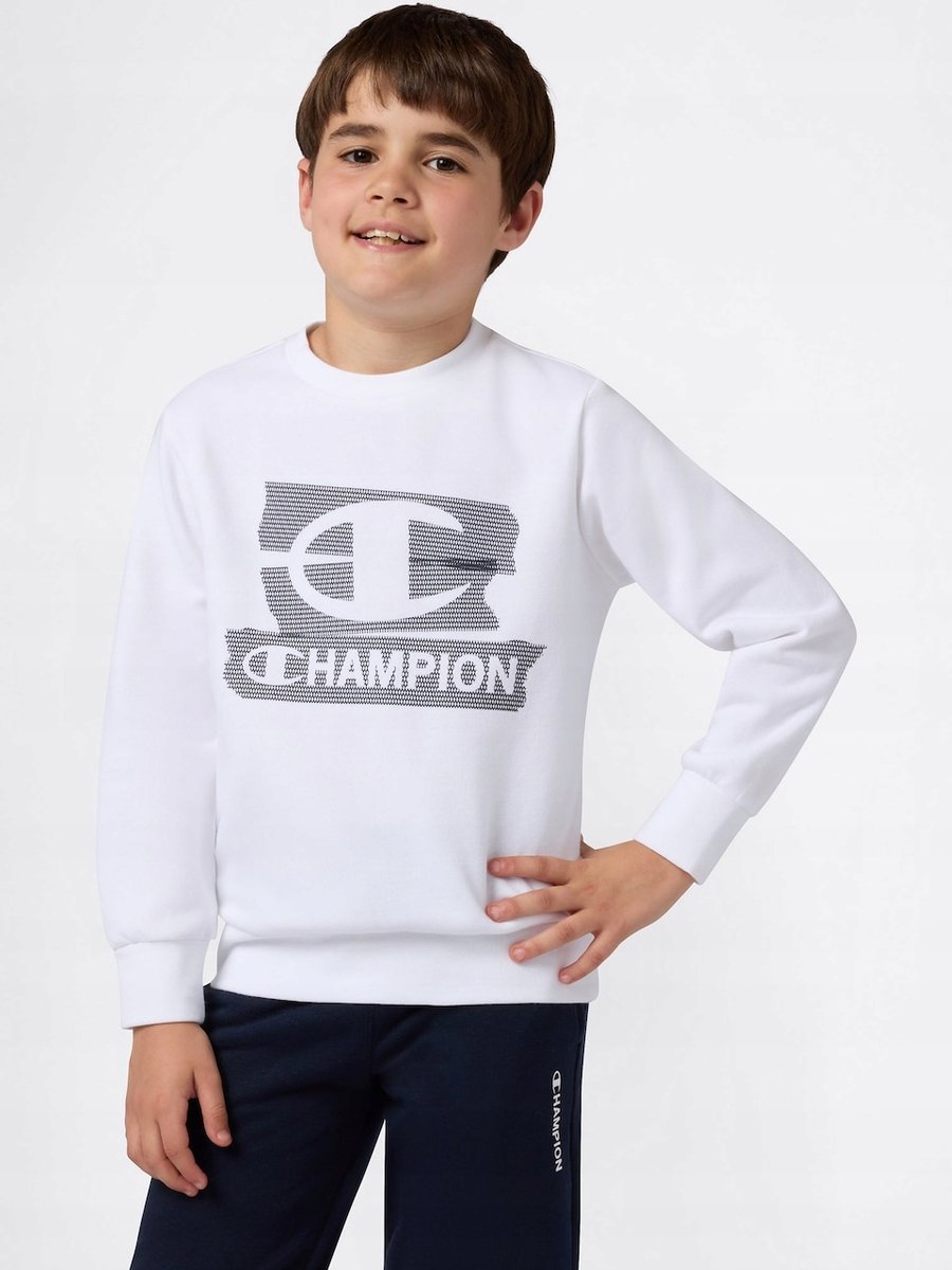 CHAMPION BIAŁA BLUZA DZIECIĘCA Z DŁUGIM RĘKAWEM Z NADRUKIEM 126-131 7BA
