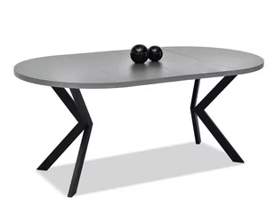 OWALNY STÓŁ RODOS SZARY GRAFIT NA CZARNEJ NODZE DO JADALNI - Stoły - miniaturka - grafika 1