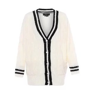 Swetry damskie - faina Damska średniej długości cekiny zdobienie temperament kolor pasujący kardigan wełniany biały rozmiar XL/XXL, biały (wollweiss), XL - grafika 1
