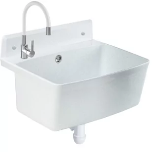 Zlew gospodarzy z baterią elastyczną Gospo XXL, biały - Zlewy i komory gospodarcze - miniaturka - grafika 1