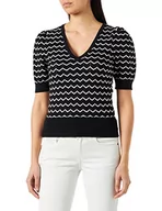 Swetry damskie - Morgan damski sweter z krótkim rękawem z nadrukiem szewronu Must Black TS, Czarny/Off White, S - miniaturka - grafika 1