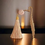 Zakładki do książek - Zakładka PREMIUM : kamień słoneczny : beż i złoto - miniaturka - grafika 1