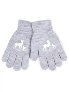 Rękawiczki Dziewczęce Pięciopalczaste Szare Z Sarenkami 16 Cm Yoclub - Rękawiczki dla dzieci - miniaturka - grafika 1