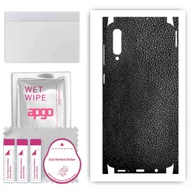 Szkła hartowane na telefon - Folia naklejka skórka strukturalna na TYŁ+BOKI do Samsung Galaxy A50 -  Skóra Czarna - apgo SKINS - miniaturka - grafika 1