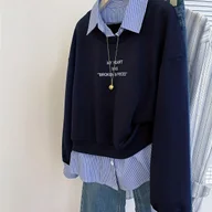 Koszule damskie - TEMU Damski Sweter na Jesień i Zimę – Sweter z Kołnierzykiem w Stylu Kamizelki – Dwuczęściowy Sweter z Kołnierzykiem, Luźny Fason z Długim Rękawem, - miniaturka - grafika 1