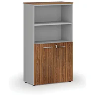 Szafy biurowe - Szafa biurowa kombinowana PRIMO GRAY, drzwi na 2 poziomach, 1434 x 800 x 420 mm, szary/orzech - miniaturka - grafika 1