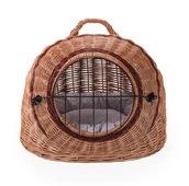 Transportery dla kotów - Wiklinowy Świat Wiklinowy transporter budka dla kota i innych zwierząt owalny z metalowym zamknięciem i z poduszką 8603-k00 - miniaturka - grafika 1
