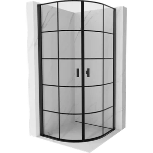 Mexen Mist kabina prysznicowa półokrągła uchylna 80 x 80 cm, czarna kratka, czarna - 8A31-080-080-70-77 - Kabiny prysznicowe - miniaturka - grafika 1