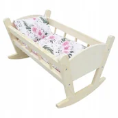 Domki dla lalek - KOŁYSKA DREWNIANA NATURALNA + POŚCIEL GARDEN - miniaturka - grafika 1