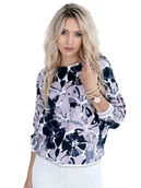 Bluzki damskie - Kolorowa bluzka z modnym kwiatowym printem - miniaturka - grafika 1