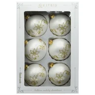 Bombki - Bombka szklana dekorowana złotym brokatem 8 cm 6 sztuk biały - miniaturka - grafika 1