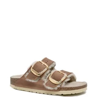 Kapcie damskie - Birkenstock Obuwie domowe Arizona BB Shearling LEOI Cognac LAF | z dodatkiem skóry - grafika 1