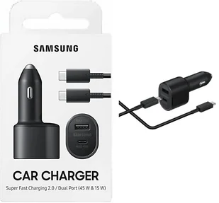 ORYGINALNA SZYBKA ŁADOWARKA SAMOCHODOWA SAMSUNG 60W (45W + 15W) + KABEL 1M - Ładowarki samochodowe - miniaturka - grafika 1