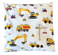 Pościel dla dzieci - Poszewka na poduszkę bawełna KOPARKI żółte na białym tle BUDOWA 40x40 - miniaturka - grafika 1