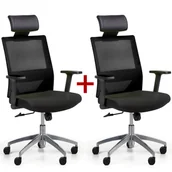 Fotele i krzesła biurowe - B2B Partner Krzesło biurowe z oparciem z siatki WOLF II, regulowane podłokietniki, aluminiowy krzyżak, 1+1 GRATIS, czarne 407069 - miniaturka - grafika 1