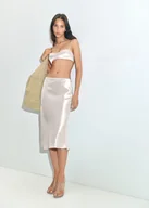 Spódnice - MANGO - Satynowa spódnica midi srebrny - L - Kobieta - miniaturka - grafika 1