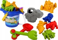 Zabawki do piasku - LeanToys Zestaw Do Piasku Wiaderko Z Prysznicem Łopatka Grabki Foremki Dinozaury - miniaturka - grafika 1