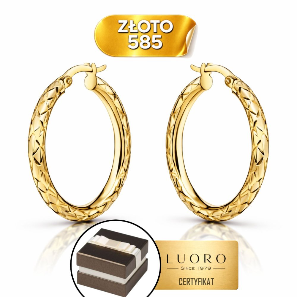 KOLCZYKI ZŁOTE 585 14K KOŁA DIAMENTOWANE 2,6 CM ANGIELSKIE ZAPIĘCIE