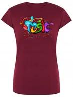 Koszulki i topy damskie - T-Shirt damski kolorowy nadruk MUSIC r.M - miniaturka - grafika 1