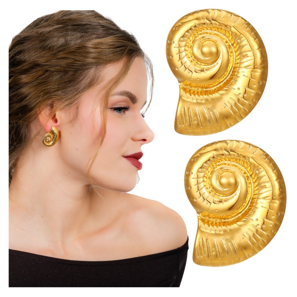 Kolczyki Sztyfty Złote Muszle ze Stali Chirurgicznej 316L Pozłacane Lekkie