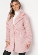 Płaszcze damskie - Różowy Futrzany Płaszcz Jednorzędowy Salida - miniaturka - grafika 1