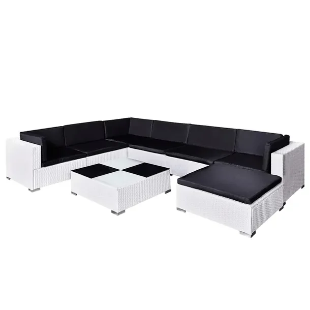 Zestaw Mebli Ogrodowych z Rattanu, Biały, 280x210x53,5 cm, Stolik 74x74x26