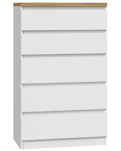 Topeshop KOMODA SZAFKA 5 SZUFLAD M5 B22 BIEL DĄB ARTISAN - Komody - miniaturka - grafika 1