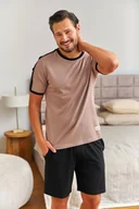 Piżamy damskie - Beżowo-czarna piżama męska z bawełny - miniaturka - grafika 1