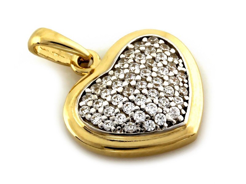 Złota przywieszka 585 SERCE z cyrkoniami serduszko na prezent