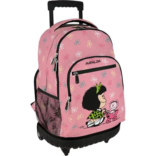 Grafoplás - Plecak szkolny z kółkami, Mafalda Baby Cart, zintegrowany wózek, 29 litrów, 52 x 37 x 25 cm, model rolera, idealny materiał szkolny dla dzieci i szkoły podstawowej, Różowy kolor