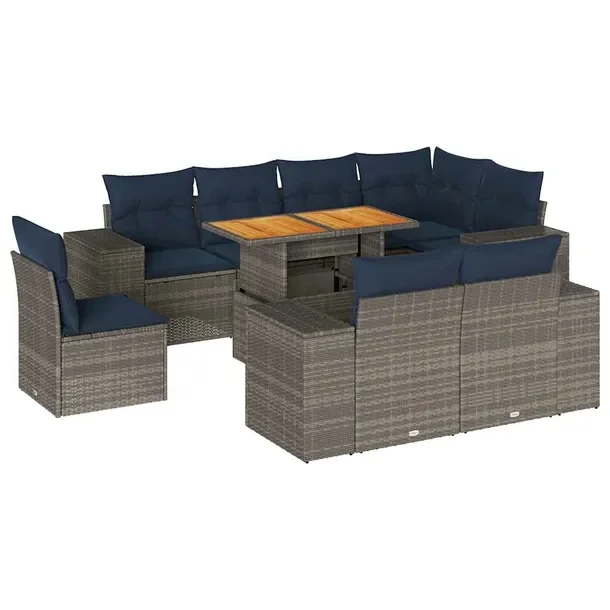 Zestaw mebli ogrodowych szary rattan PE z wodoodpornym schowkiem 55 x 62 x