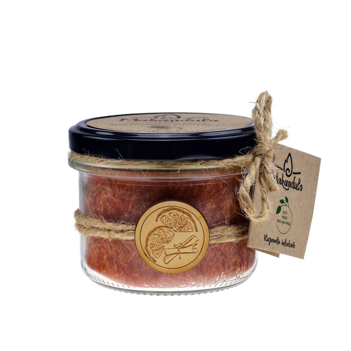 Świeca zapachowa Rozgrzewająca Pomarańcza – pomarańcza, cynamon, bergamotka naturalna, handmade, drewniany knot – Makandulo