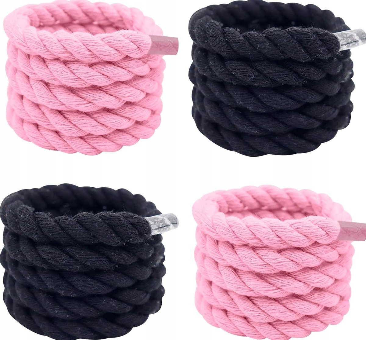 SZNUROWADŁA 2 PARY GRUBE OKRĄGŁE BAWEŁNIANE SZNURÓWKI 160CM CZARNE RÓŻOWE