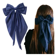 Ozdoby do włosów - Kokarda do Włosów Granatowa Długa Ozdobna Spinka Satynowa Kobieca Elegancka - miniaturka - grafika 1