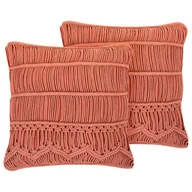 Dekoracje domu - Beliani Zestaw 2 poduszek dekoracyjnych makrama 45 x 45 cm pomarańczowa AKKOY - miniaturka - grafika 1