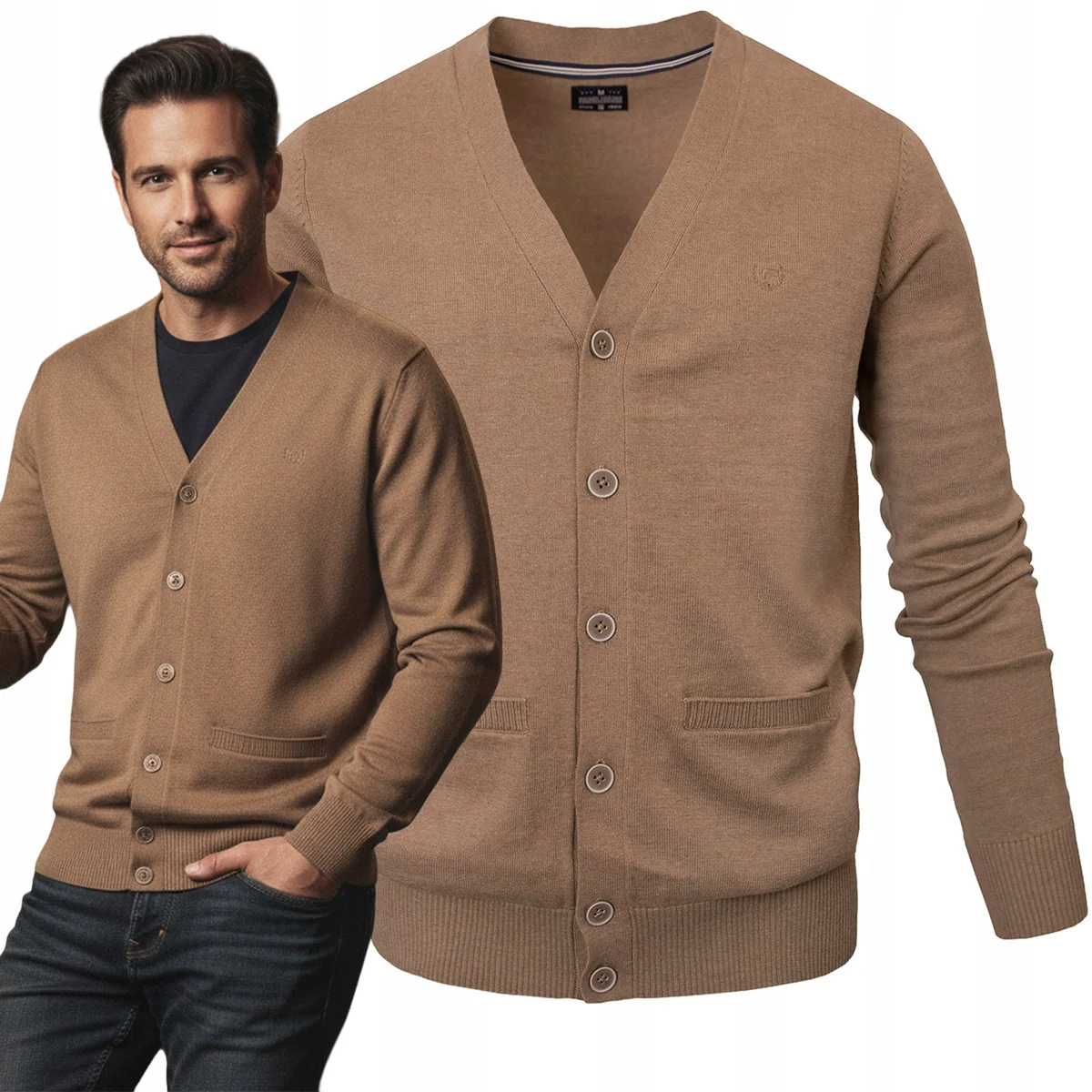 SWETER Męski ROZPINANY Kardigan na Guziki KARMELOWY Melanż Pako Jeans SWETER Męski ROZPINANY Kardigan na Guziki KARMELOWY Melanż M Pako Jeans