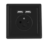 Gniazdka elektryczne - LEDart LANBERG LANBERG podtynkowe 230V pojedyncze + 2x USB 2.1A francuskie czarne AC-WS01-USB2-E-B - miniaturka - grafika 1