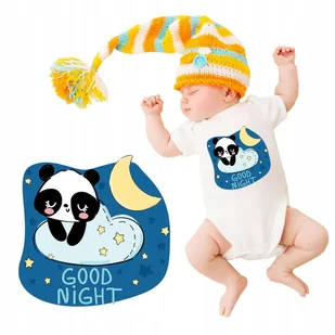 Body Niemowlęce Krótki Rękaw Białe Panda GOOD NIGHT Zwierzątka Wzory - 68 - Body dla niemowląt - miniaturka - grafika 1