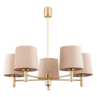 Lampy sufitowe - Złoty żyrandol Ponte 5 z beżowymi welurowymi abażurami - miniaturka - grafika 1