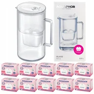 Dzbanki filtrujące - Dzbanek filtrujący szklany Aquaphor Glass, biały + 10 filtrów Maxfor+ Mg - miniaturka - grafika 1