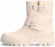 Botki damskie - GUESS BEŻOWE BOTKI Z KLAMRAMI MIEJSKIE Z SKÓRY NATURALNEJ 39 GPA - miniaturka - grafika 1