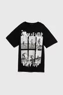 Koszulki dla chłopców - Sisley t-shirt bawełniany dziecięcy kolor czarny z nadrukiem - miniaturka - grafika 1