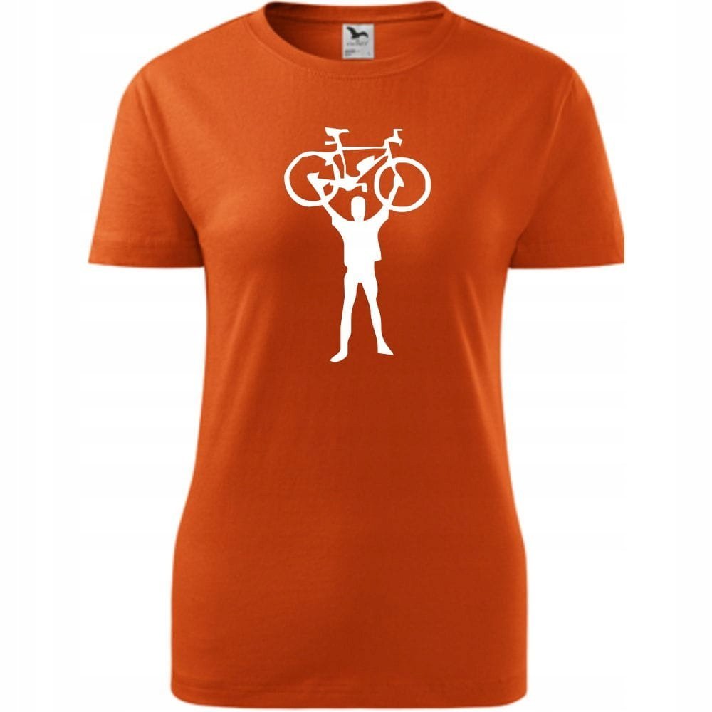 Damska Koszulka z Nadrukiem Rowerowa Rower Prezent dla Rowerzystki T-shirt pomarańczowy L