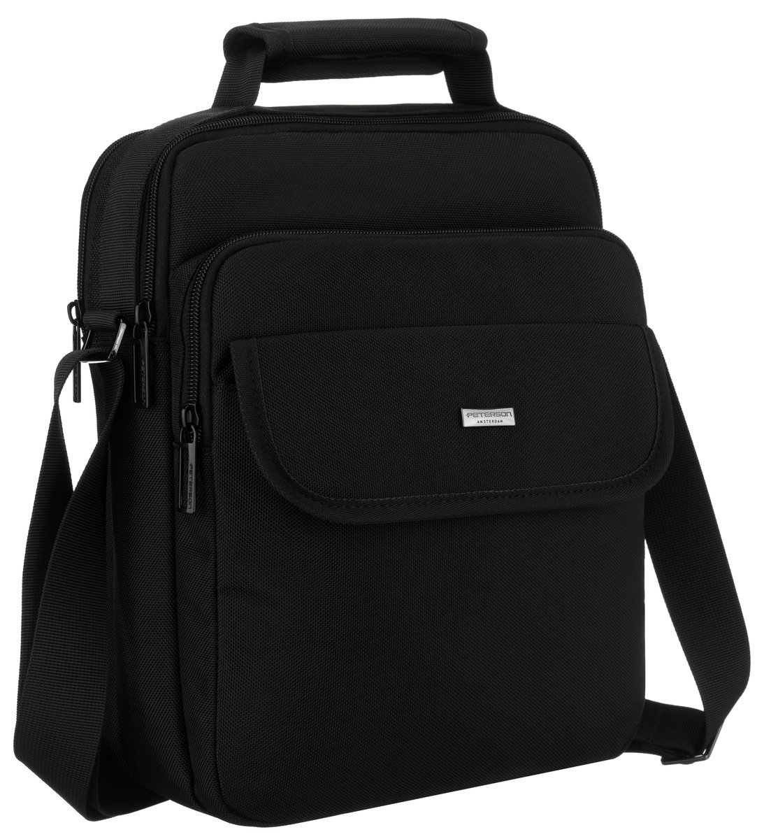 Listonoszka męska czarna PETERSON mała miejska saszetka na ramię lub do ręki kieszonki na suwak