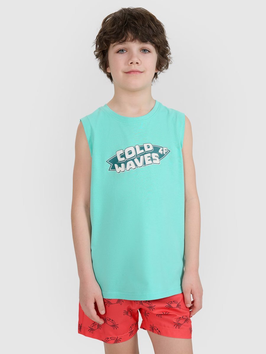 4F Tank top regular z nadrukiem chłopięcy 4FJWSS25TSLEM164-47S Zielony Roz. 158