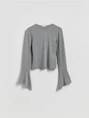 Bluzki damskie - Reserved - Bluzka z rozszerzanymi rękawami - jasnoszary - miniaturka - grafika 1