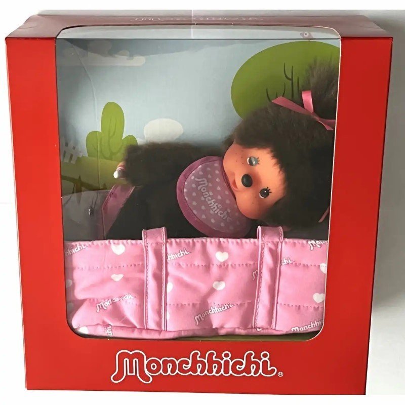 Monchhichi - Pluszowa małpka 20cm, dziewczynka w łóżeczku