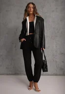 Spodnie damskie - Czarne Dresowe Spodnie z Bawełny z Ociepleniem Ozdobione Sznurkiem Citila - miniaturka - grafika 1